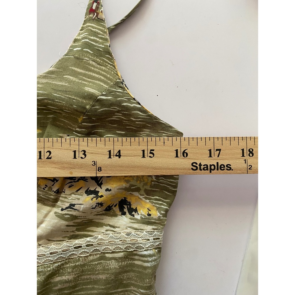 Vintage No Boundaries Tropical Scene Mini Dress Cotton Green Flax Junior Med 7/9 - Picture 6 of 6
